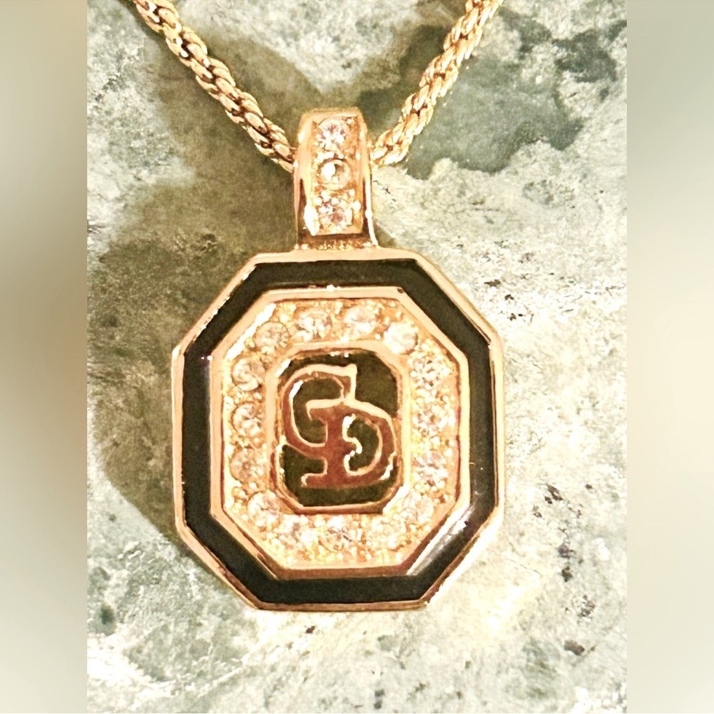 CHRISTIAN DIOR Vintage CD Logo Rhinestones and Enamel necklace